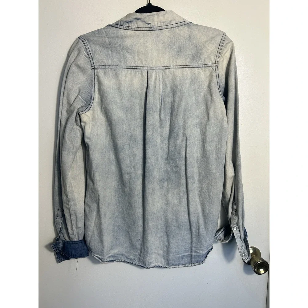Vanity‎ Acid Wash Denim Western Snap Front Shirt Light Wash 100% Cotton Large - Picture 11 of 11